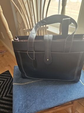 Brown Laptop Bag with White Contrast Stitching